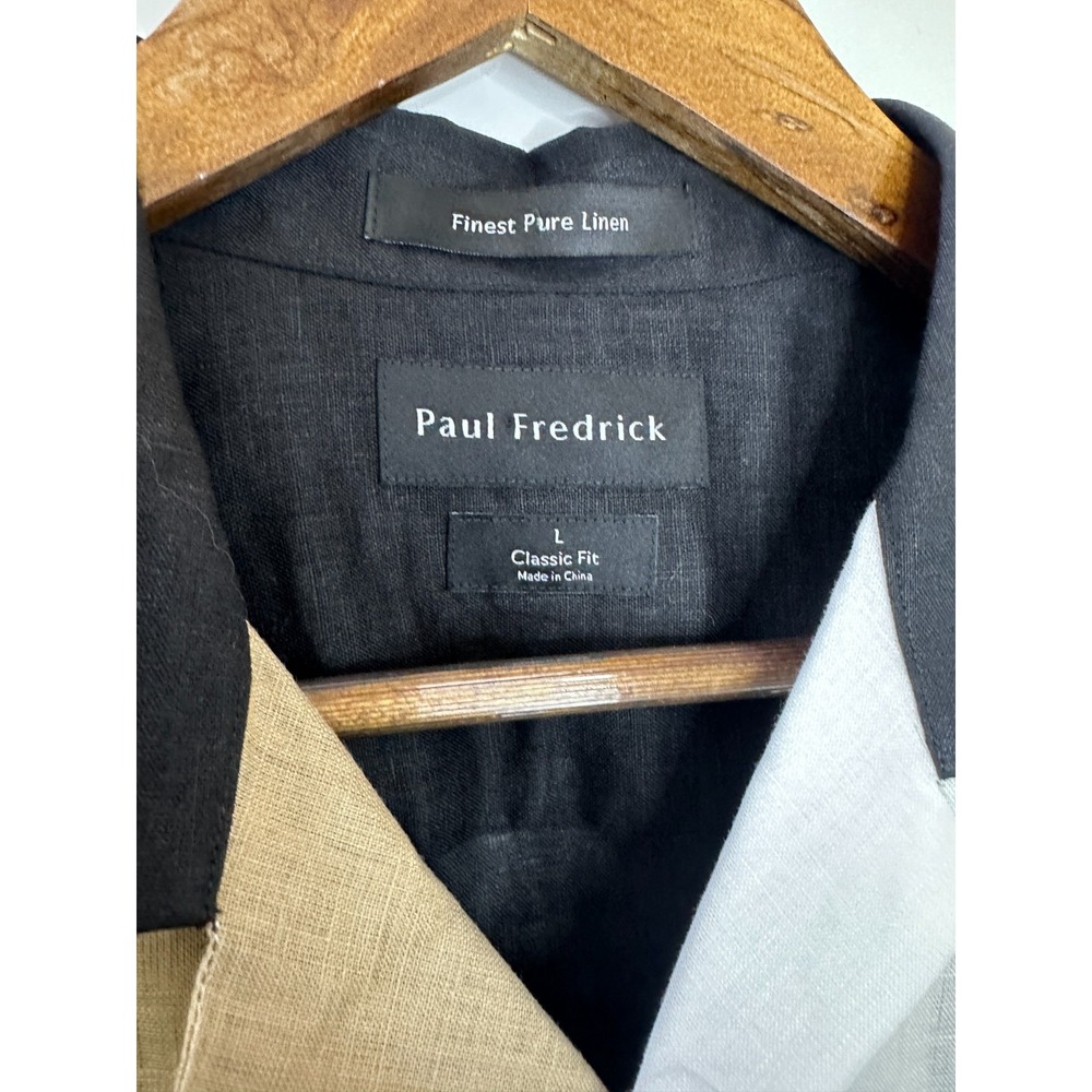Paul Fredrick Linen Colorblock Short Sleeve Button Shirt Large Coastal Resort - Picture 8 of 10